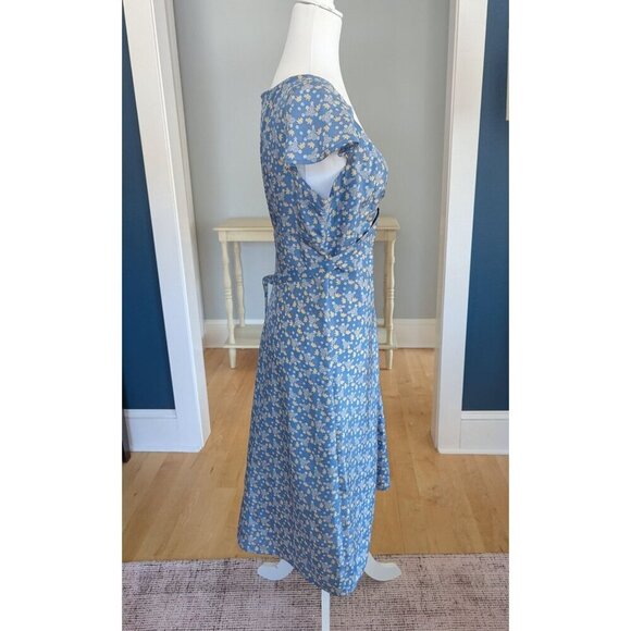 Oilily Silk Summer Floral 1940's Style Dress Size 42 US 12 Blue - Picture 5 of 15